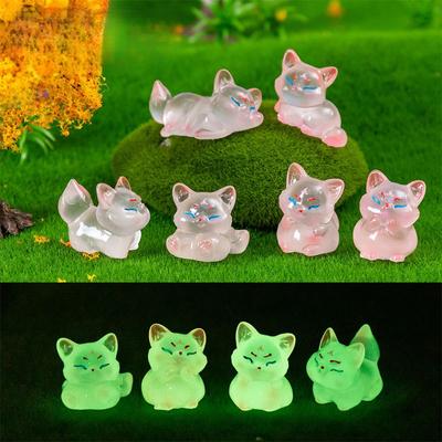 6 st/set Tecknad Lyser i Mörkret Räv Djur Miniatyrer Mini Figurer DIY Sagoträdgård Dekoration Mossa Terrarium Mikrolandskap