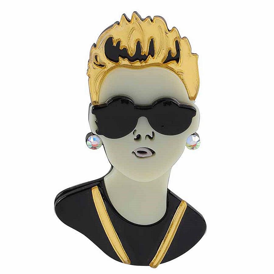 New Punk Cool Brown Hair Lady Acrylic Brooch For Women Letters Green Clothes Lapel Pins Brooches Badges Jewelry Party Dress Gift