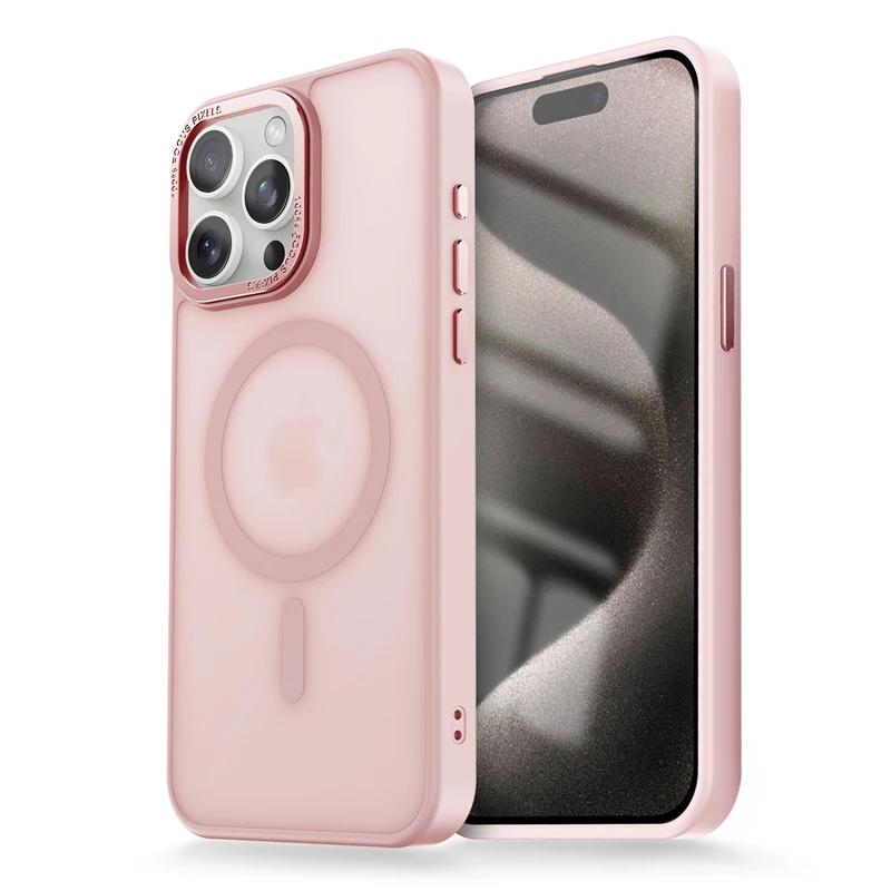 Matte Transparente Hülle mit Metall-Kamera-Ring, Magnetische Hülle für iPhone 16 14 13 12 11 15 Pro Max Plus, Für Magsafe Kabelloses Ladecover