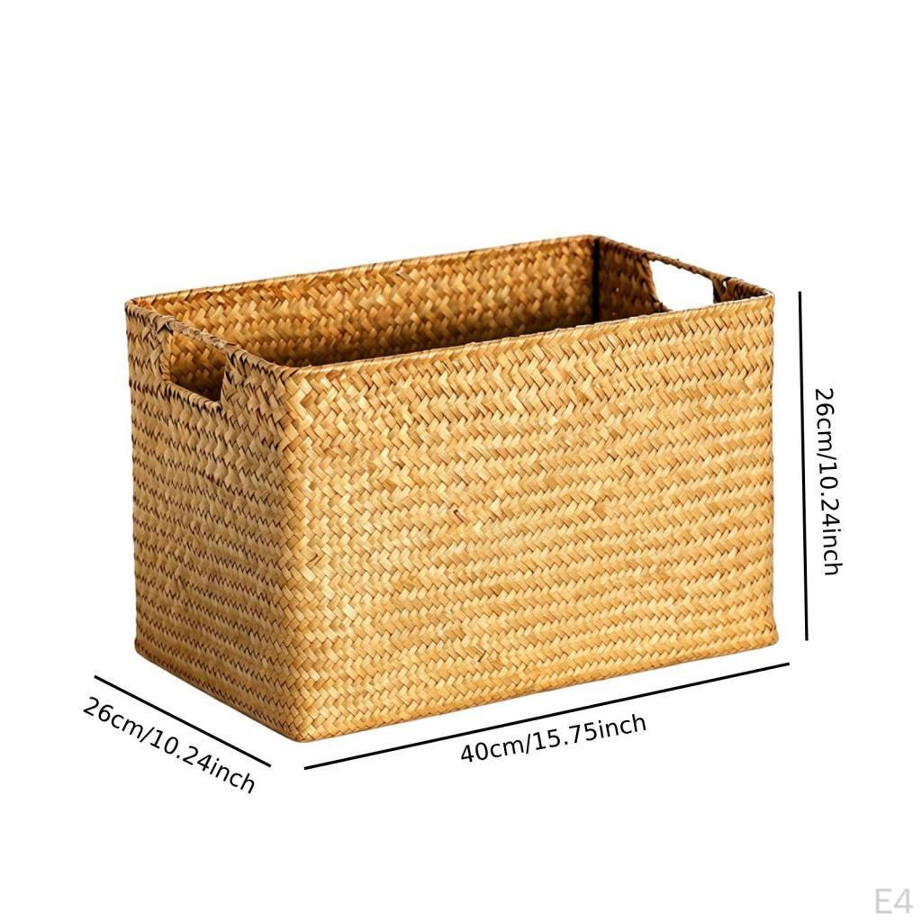 Rectangular Woven Basket Builtin Handles Braided Rigid L