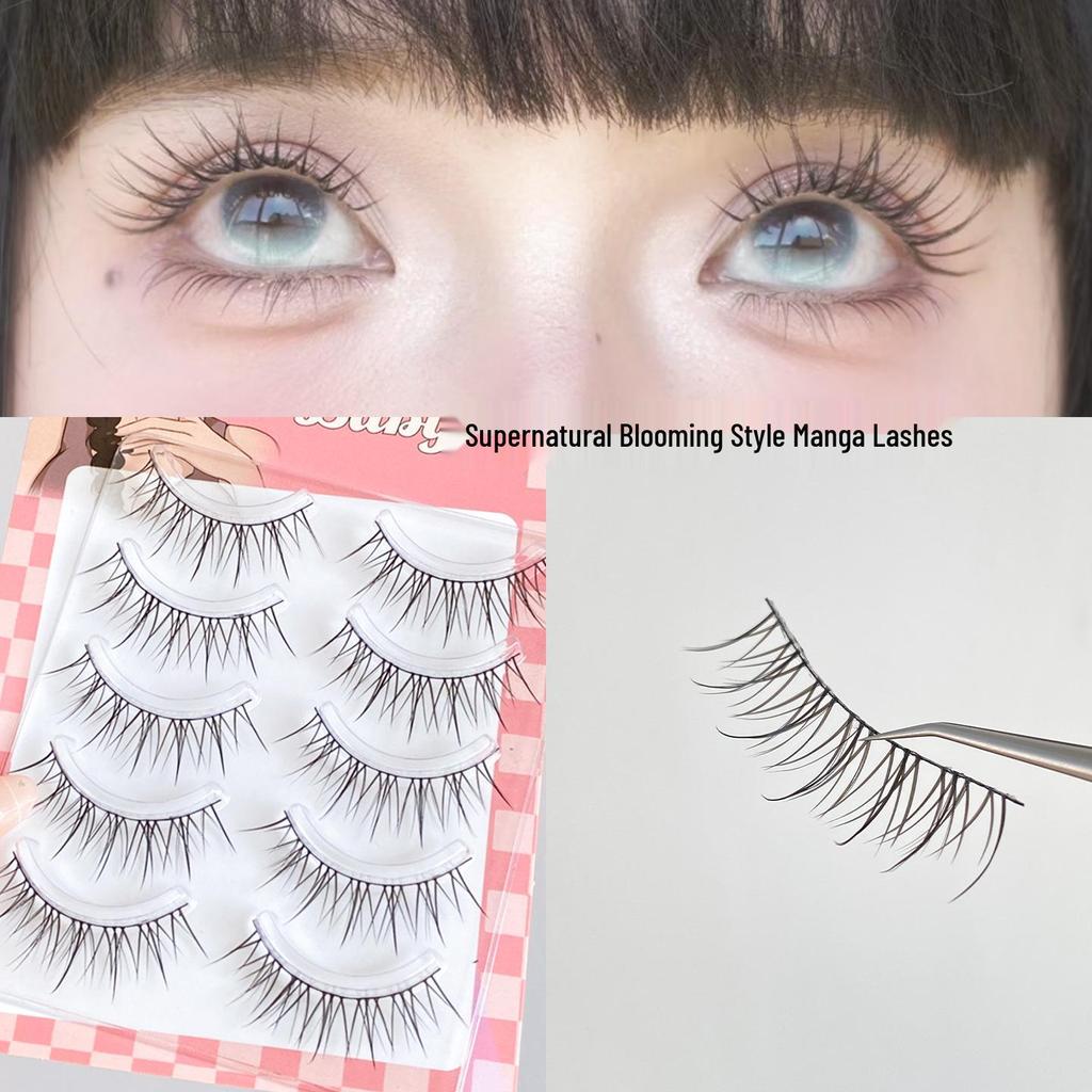 Dream Deer Fairy Manga Long Thin False Eyelashes - Cross-Section Mesh for Sweet, Enlarged Eyes