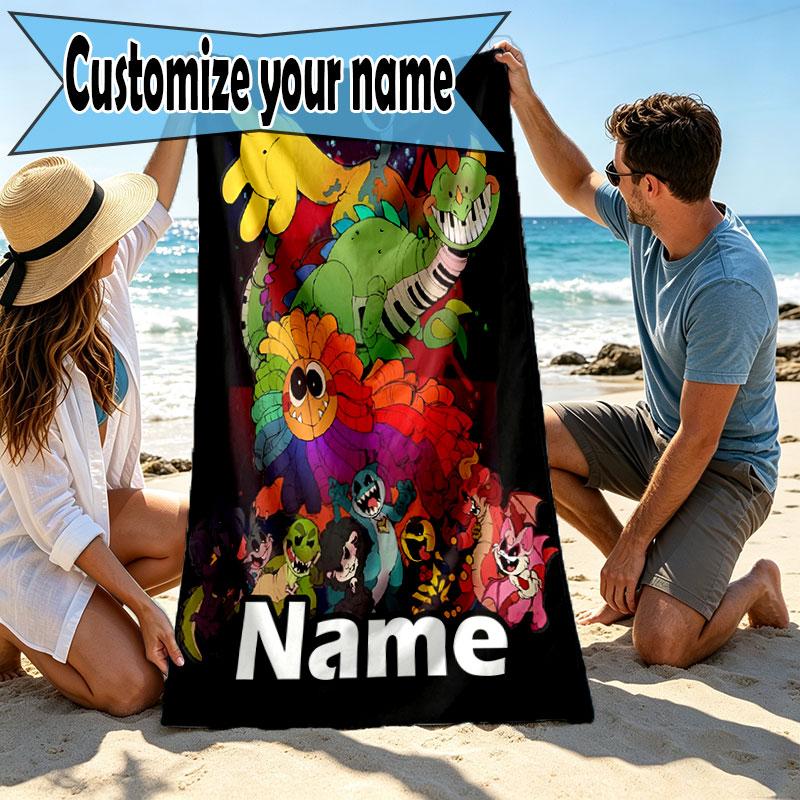 Custom Name Personalized Poppy Playtime Print Beach Towel, for Trip Camping Beach Party Home Decor, Birthday Gift for Family & Friends