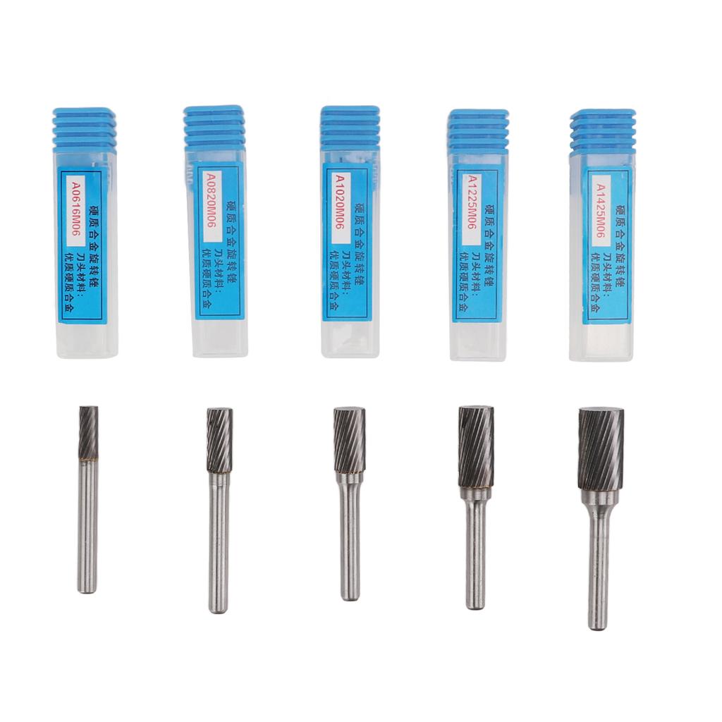 5 Pcs Carbide Burr Set Single Cut Rotary Files with 6mm 0.24in Shank for Engraving Polishing Drilling