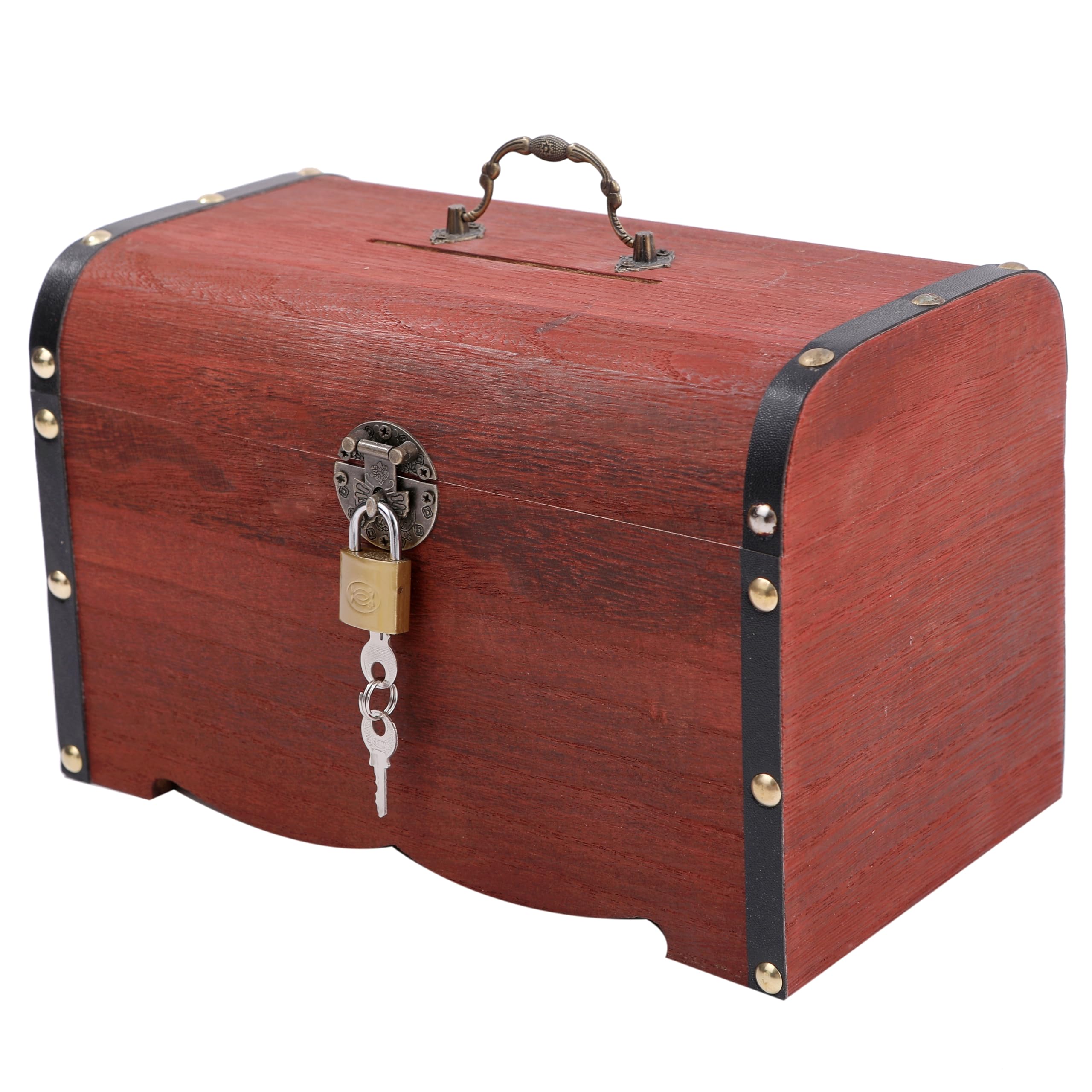 

Анопоно Копилка Сундук с сокровищами с ключом и навесным замком Антикварная Коробка для хранения мелких предметов Купюры, Банкноты, (Коричневый, XL)