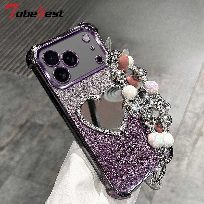 Glitzer Stoßfest Verchromung Liebe Spiegel Armband Hülle für iPhone 17 Air 16 16E 15 14 Plus 13 11 11 Pro XS Max XR X Silikonhülle