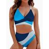 Women 2 Pieces Bikini Set Patchwork V-Neck Sleeveless Tops Thong Bottoms Beach Bathing Suit for Women
