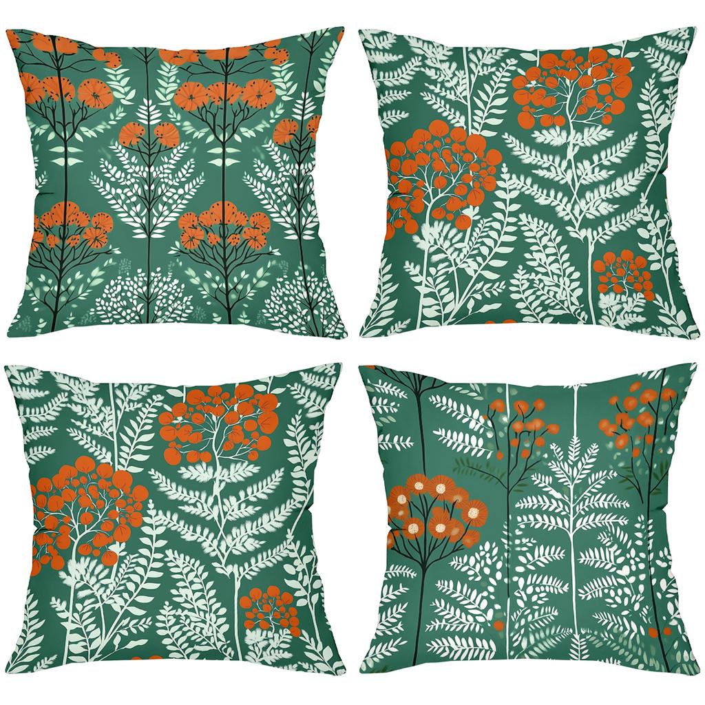Green Floral Pattern Throw Pillows Decorative Cushions Polyester Pillowcase, Sofa Decorative Cushion Cov Headboard Pillow