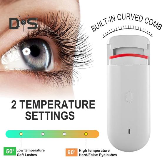 Heated Eyelash Curler Electric Eye Lash Curlers with Built-in Curved Comb Silicone Pad Rechargeable Quick Natural Curling Professional Eyelash