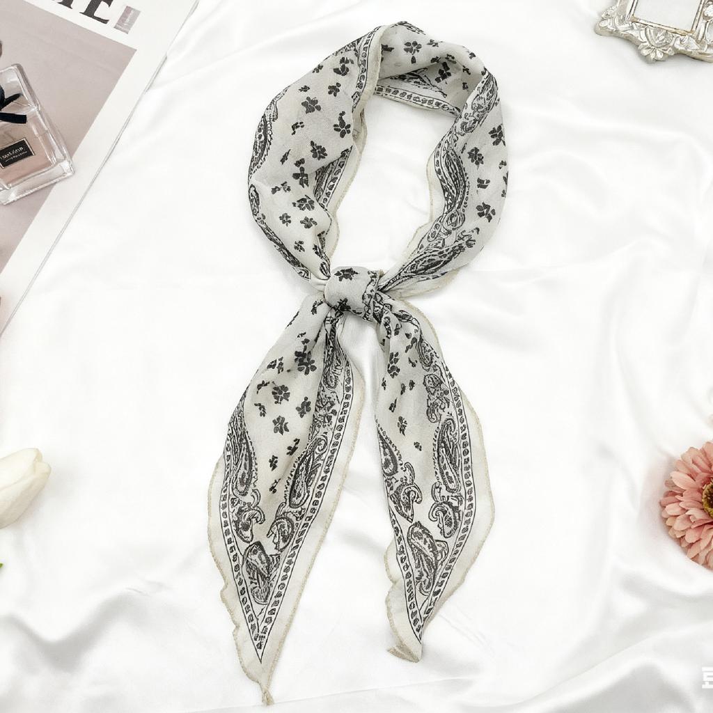 Coffee brown cashew flower triangle scarf silk scarf women's new small square scarf with shirt tie neck accessories neck accessories