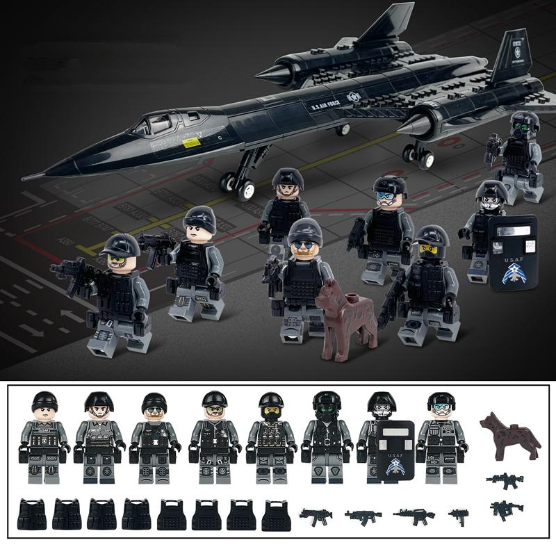Wojskowe Siły Specjalne SR-71 Blackbird Samolot Myśliwiec USAF Nowoczesne Figurki Żołnierzy Model Blokowy Zestawy do Budowania Zabawki Edukacyjne