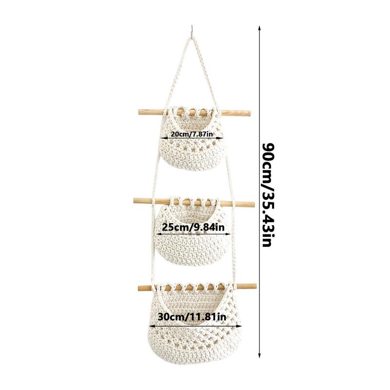 3 Tier Fruit Hanging Basket Bohemian Decor For Home Kitchen Woven Vegetable and Fruit Net Bag Multi-functional Storage Net Bag