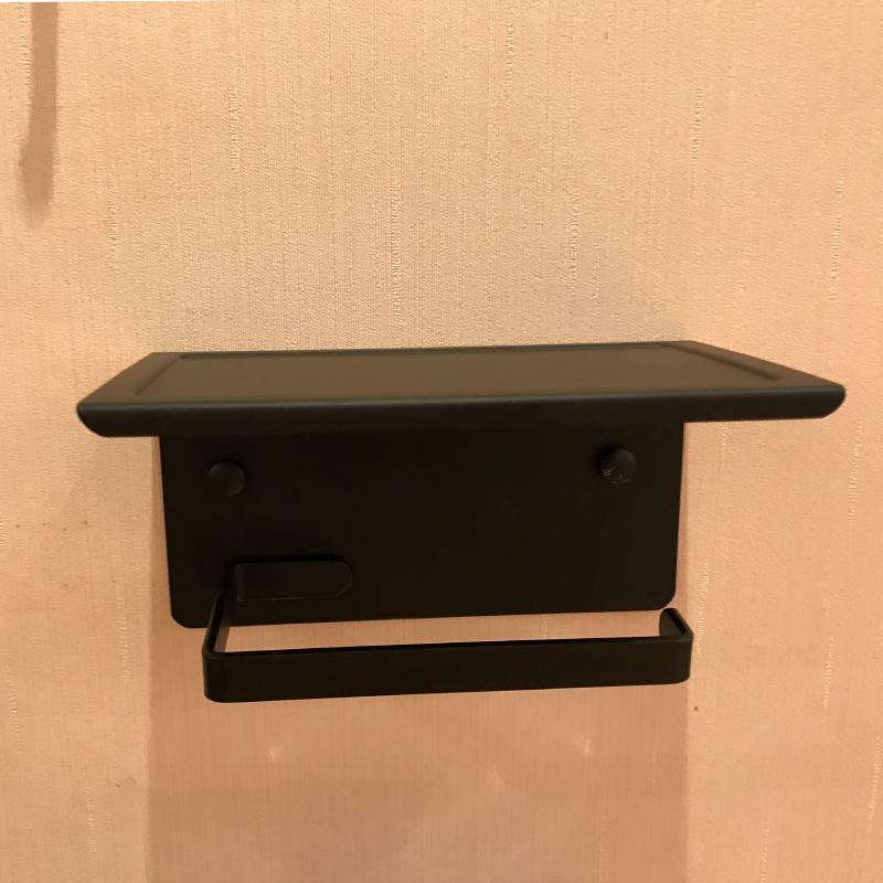 Stainless Steel Black Hanging Toilet Paper Holder With Shelf Roll Paper Holder