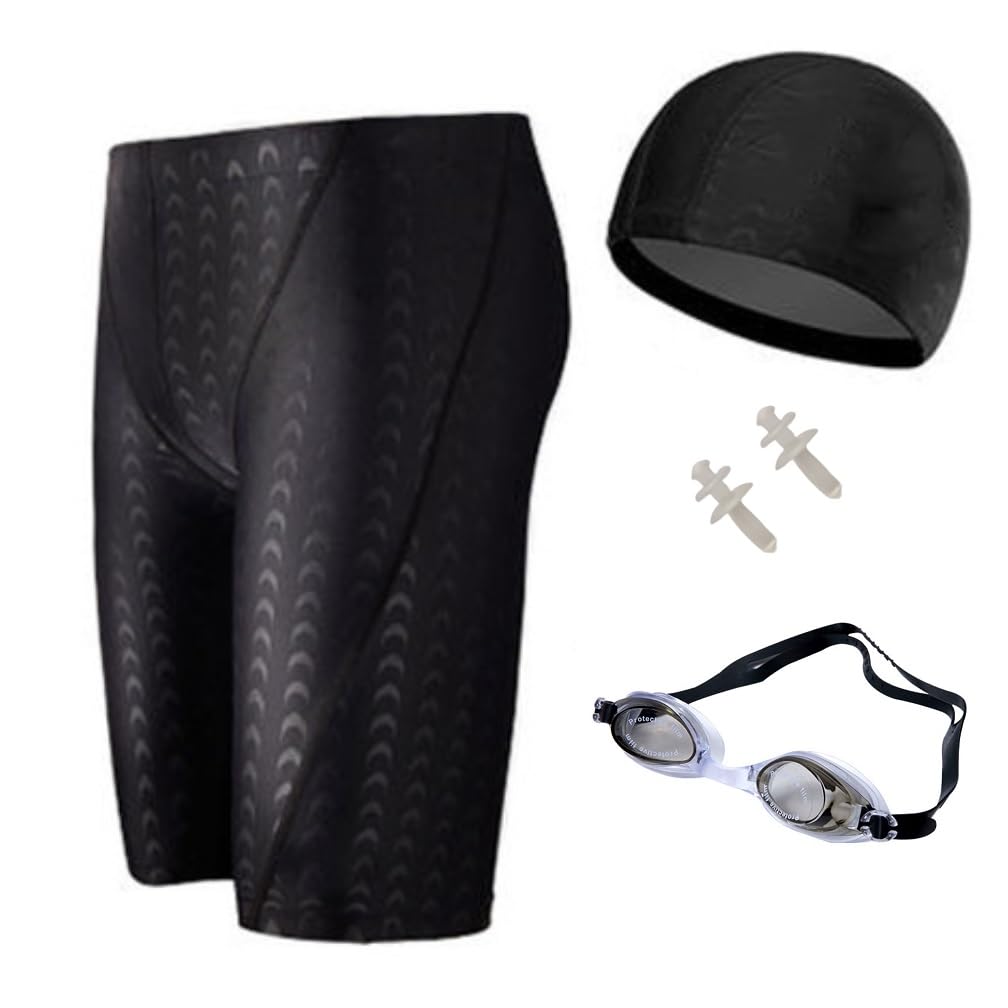 

Swimsuit 3 Piece Swimming Swimming Swimming Swimming Spats [NexTrendy] Men s Set, Goggles, Pants, Cap, Earplugs, (XL.) чёрный