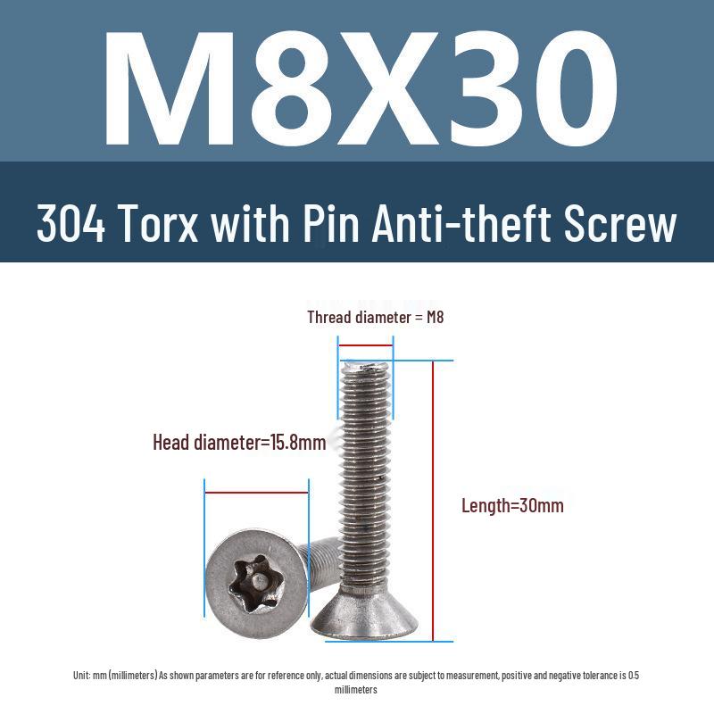 Yigu 304 Tamper-Proof Countersunk Torx Pin Screws, M2-M8, Flat Head, Anti-Removal