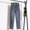 Plus Size Women Jeans Pants Denim Female Pencil Elastic Basic Blue High Waist Trousers Buttons Oversize Fashion  Pants