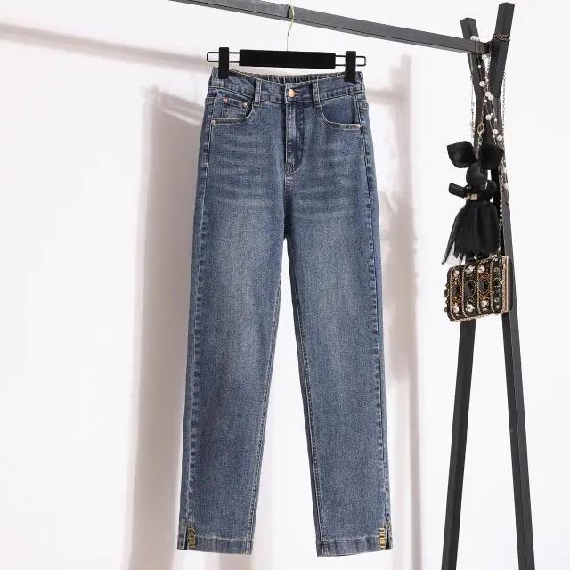 Plus Size Women Jeans Pants Denim Female Pencil Elastic Basic Blue High Waist Trousers Buttons Oversize Fashion  Pants