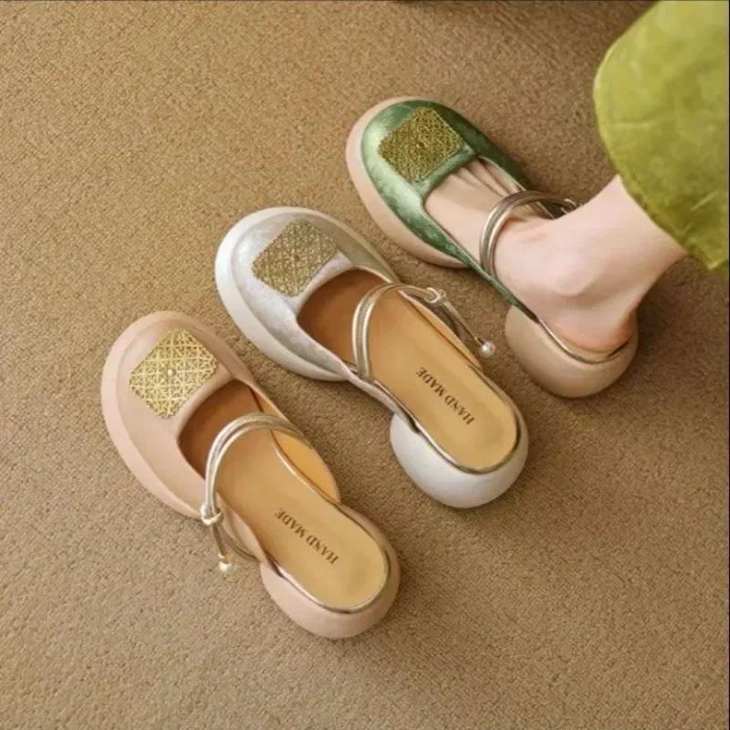 Baotou Thick-soled Sandals Women's Semi-slip Wear-resistant Block Heel Slippers Womens Shoes Zapatos De Mujer Heels Women Slides