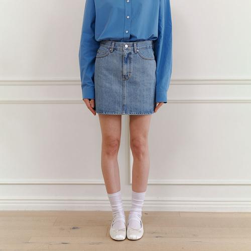 Hauseuobeupondeu Kaihara Fabric Denim Skirt(Light Blue, Mid Blue)