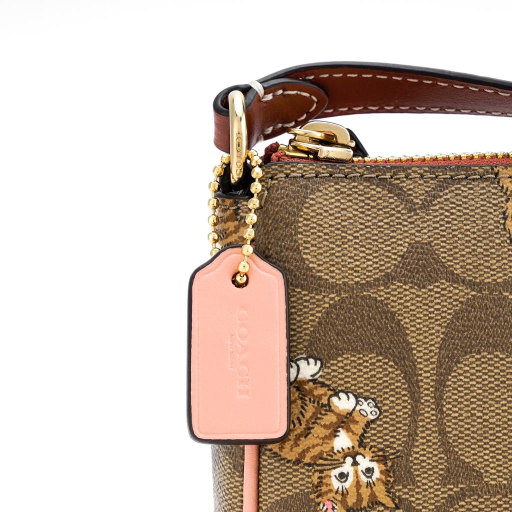 New COACH Nolita Iconic Coated Canvas With Smooth Leather Shoulder Bag, Handbag Trumpets Women's Khaki Monogram CC418-IME7V