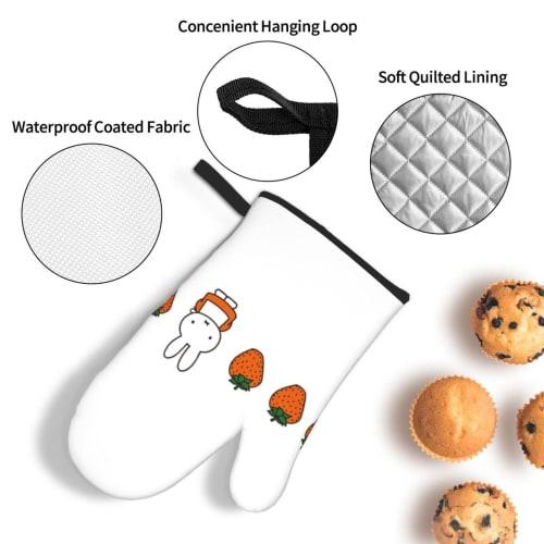 Miffy Heat-Resistant Pot Holders/Oven Mitts, Stylish and Cute Oven Mitts, Anti-Slip, Anti-Burn, Kitchen Mitts, Can be Used on Both Left and Right Hand