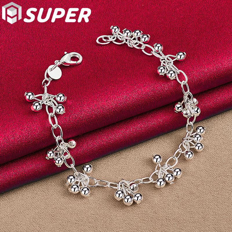 

Серебро 925 пробы Гладкий Яркий Бисер Шарик Браслет Браслет Ювелирные Изделия