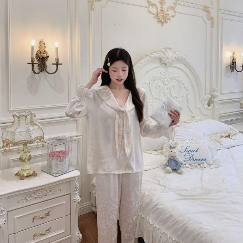 New French Style Jacquard Butterfly Pajamas Women's Popular Outer Wear Version Spring and Autumn Go Out Foreign Style Loungewear