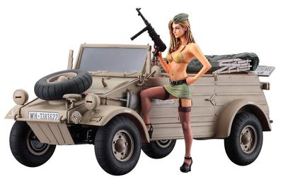 Hasegawa Kubelwagen Tipo 82 Figura de Menina Modelo de Plástico SP473 1/24 Pkw.K1 (Pneu de balão) com loira
