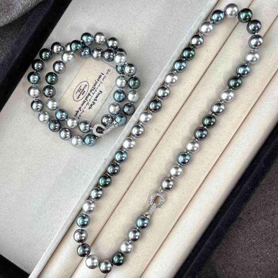 Vintage Autumn And Winter Morandi Malachite Green Highlight High Quality Mixed Color Artificial Pearl Clavicle Chain Necklace