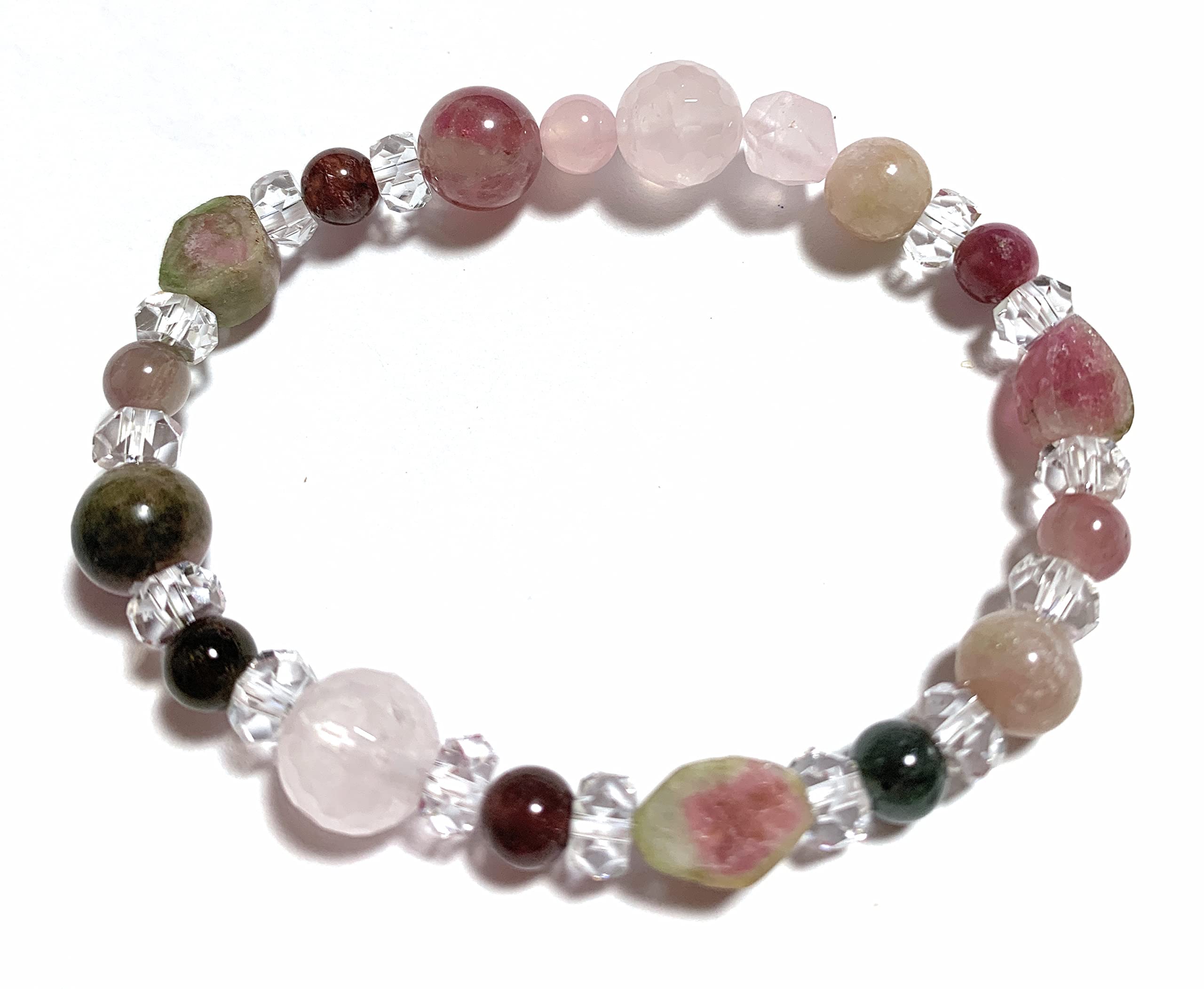 

Natural Stone Power Stone Bracelet Watermelon Tourmaline Pink Tourmaline Silica Rose Quartz Crystal Inner Diameter 16cm Made in Japan [Malline Marine]