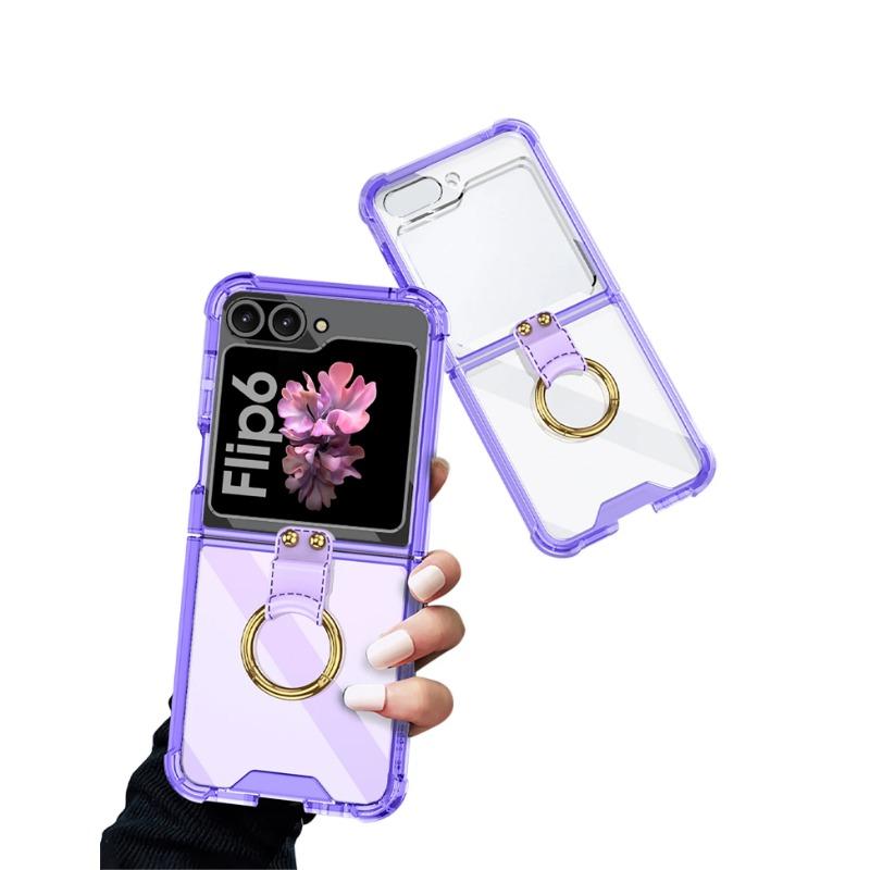 Transparent Hårt PC Stötsäkert Hårt PC Telefonskal för Samsung Galaxy Z Flip 6 5 Fodral med Ringhållare