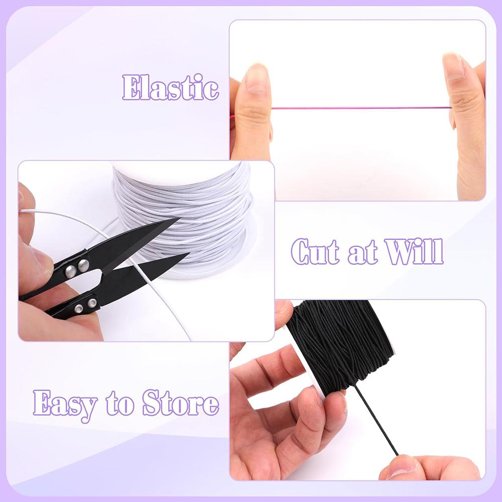 3 Roll Elastic Band Black White Colorful for Bracelets for DIY Jewellery Making