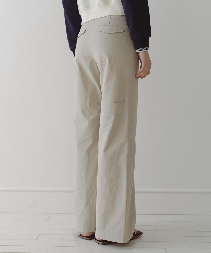 EN OR Back Logo Semi Bootcut Pants - Beige