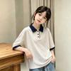 Girls' Cotton Color Block Short Sleeve Polo Shirt, Summer 2026 New Style, Medium/Large Kids' Loose Lapel T-shirt, Trendy.
