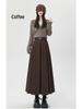 High-Waisted Coffee Wool Skirt for Women, Autumn-Winter Style, Pleated A-Line, Petite Fit, Mid-Length, Perfect Drape
