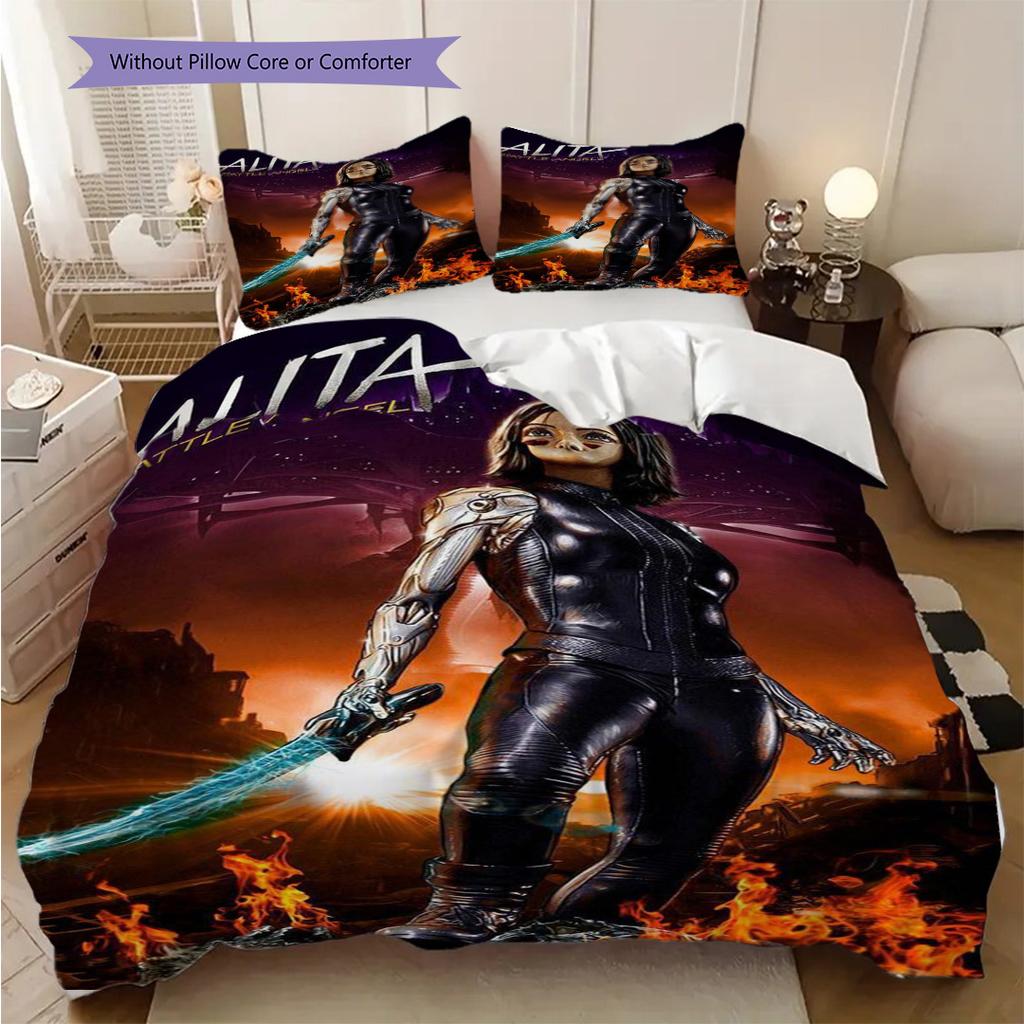 Alita Battle Angel Futuristic Warrior Three-piece set (1 * duvet cover + 2 * pillowcase, without core) 2D Flat Christmas birthday gift