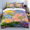 3Pcs Rainbow Morning Glory Meadow Bedding Set Realistic Pastel Flower Field Print Duvet Cover 2 Pillowcases King Queen Gift