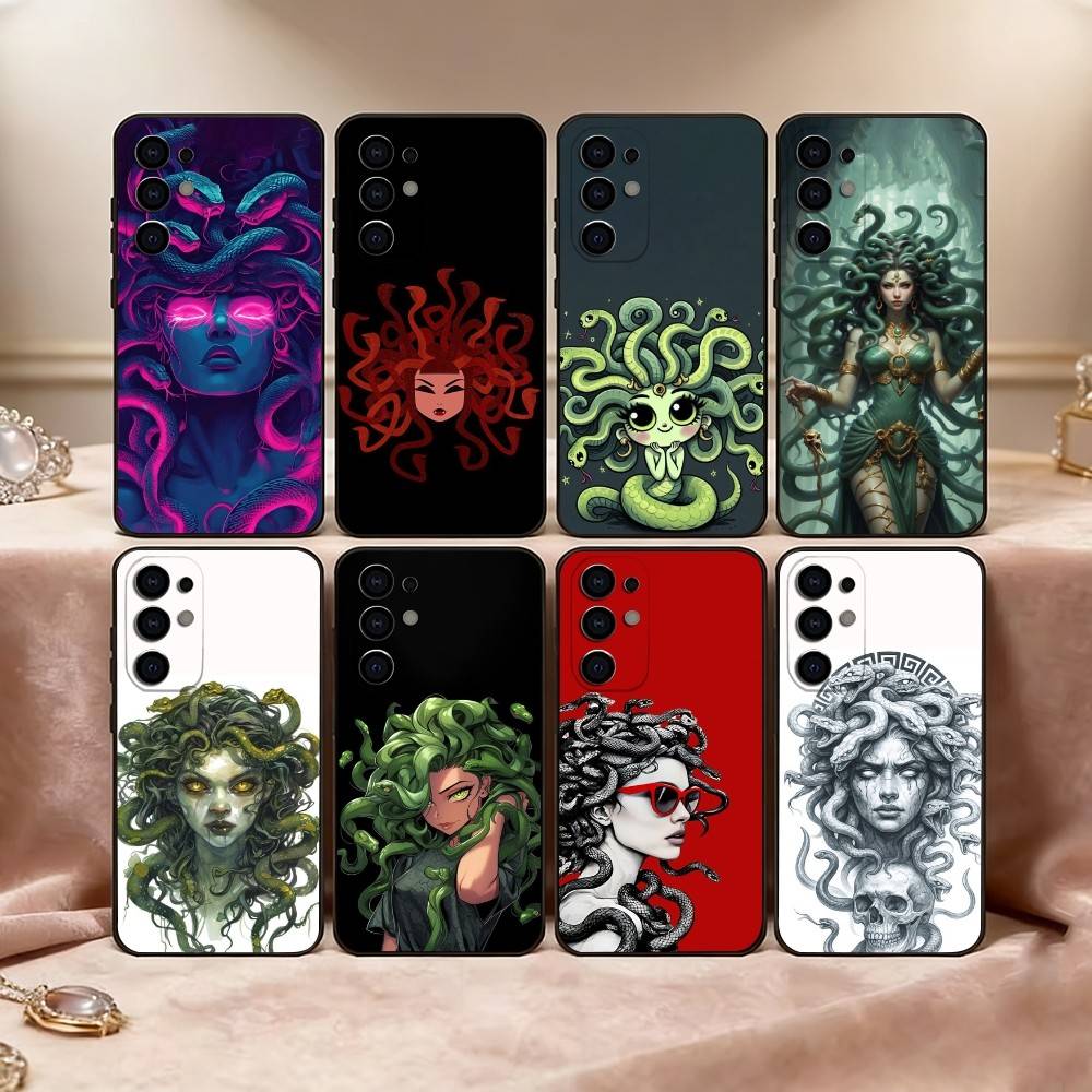 Medusa G-Mythology Phone Case Black Silicone Soft For Samsung S25,S24,S21,S22,S23,S30,Ultra,S20,Plus,Fe,Lite