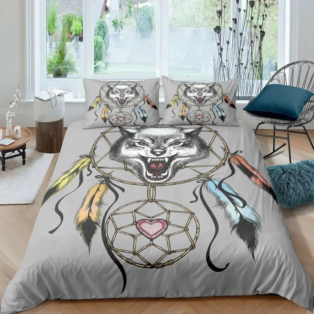 Traumfänger Bettbezug Mandala Böhmisch Feder Polyester Bettdeckenbezug Exotisch Ethnisch Tribal Hippie Full Twin Double Queen King