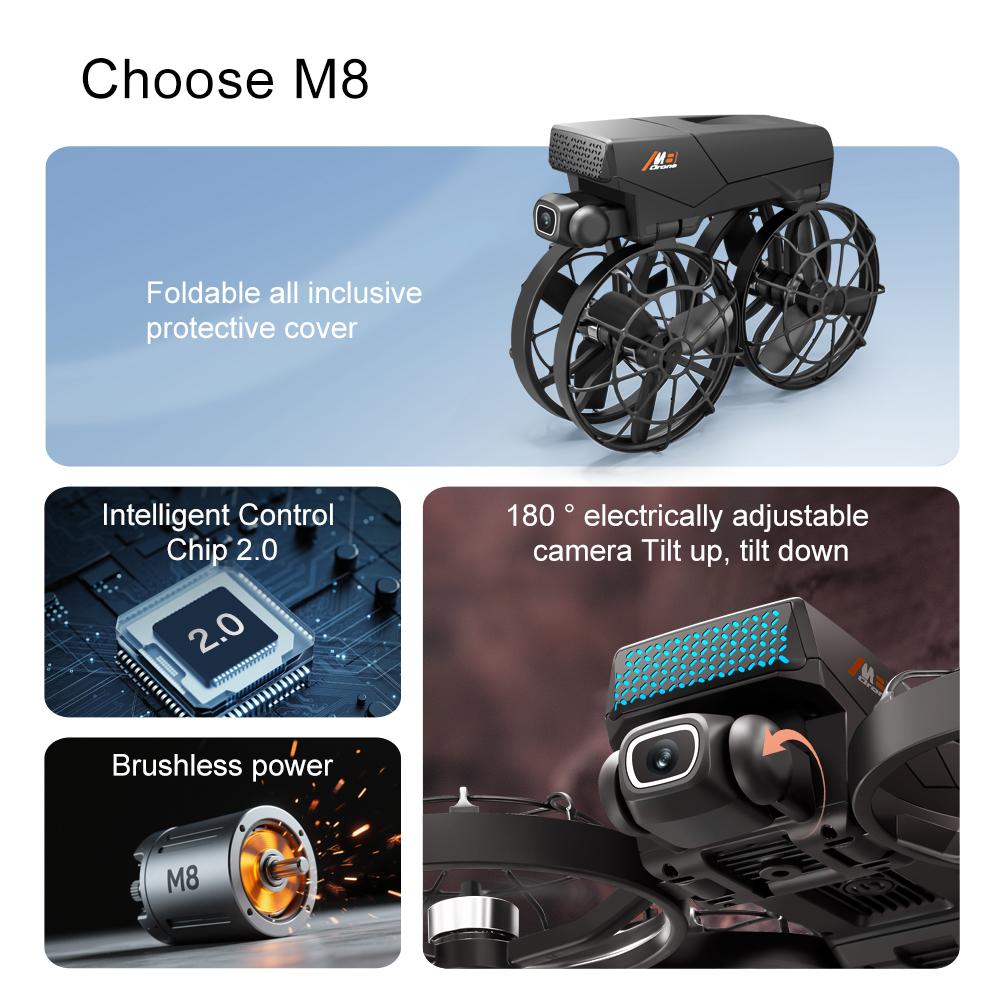 Genuine M8 RC Foldable Drone with Screen Brushless Motor Obstacle Avoidance 8K Profesional HD Dual Camera WIFI Quadcopter Toy
