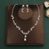 Korean Bridal Necklace & Earrings Set - Rhinestone & Pearl Wedding Accessories