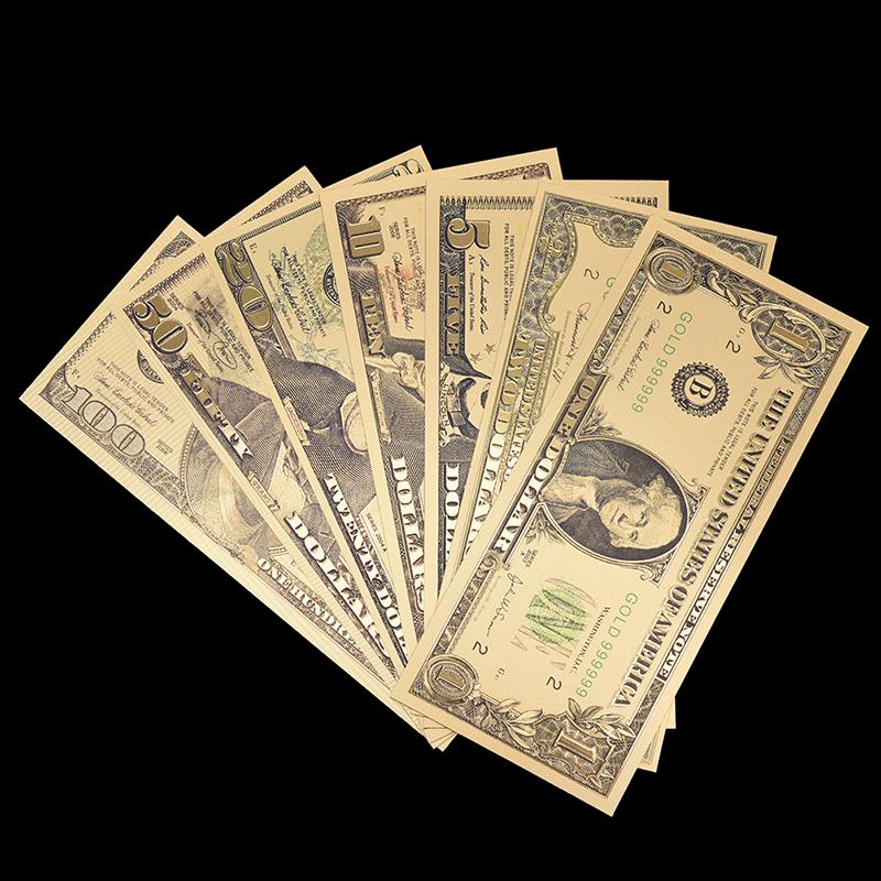 7Pcs//Set Commemorative Gold Foil USA Dollars Paper Money Banknotes Collections