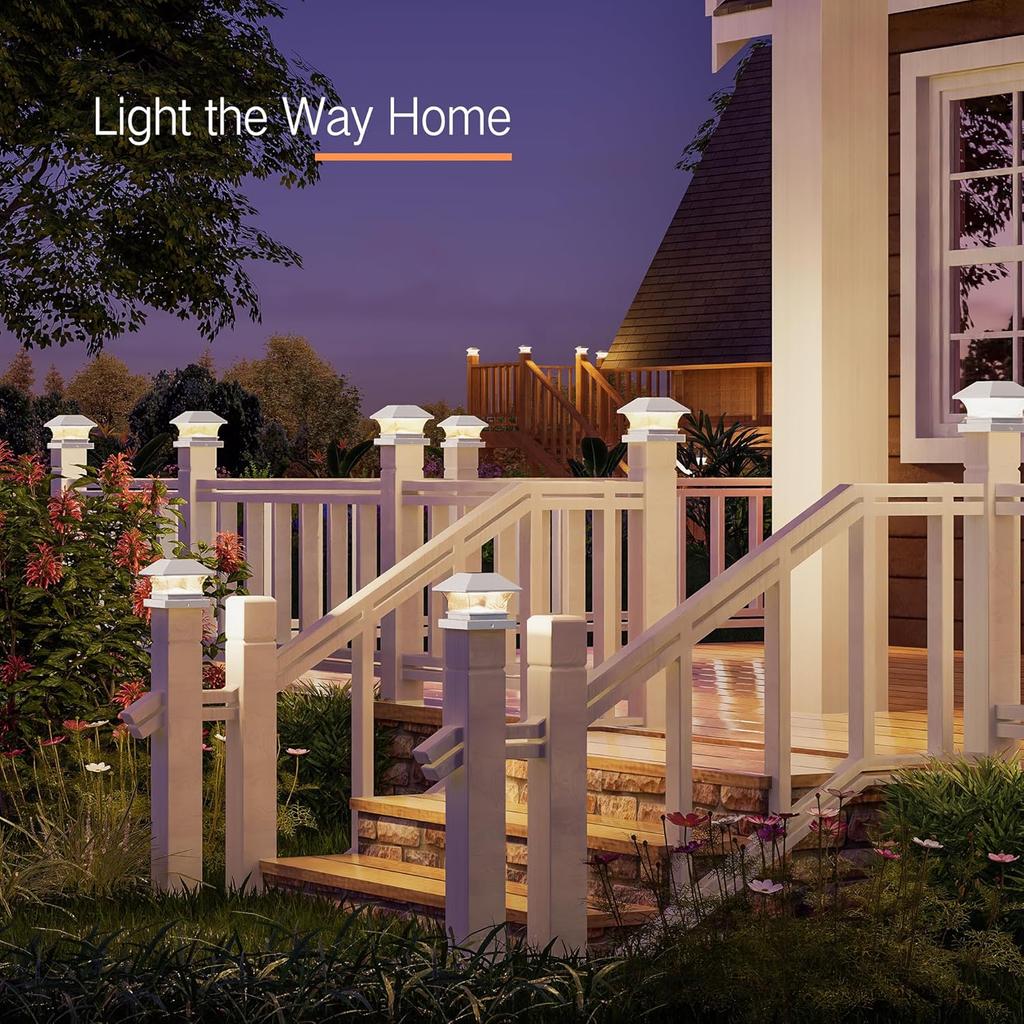 6 Pack Waterproof Solar Post Lights, Wooden PVC/Vinyl Fence Top Solar Lights, Fits 3.5x3.5 4x4 4.5x4.5 5x5, For Yard