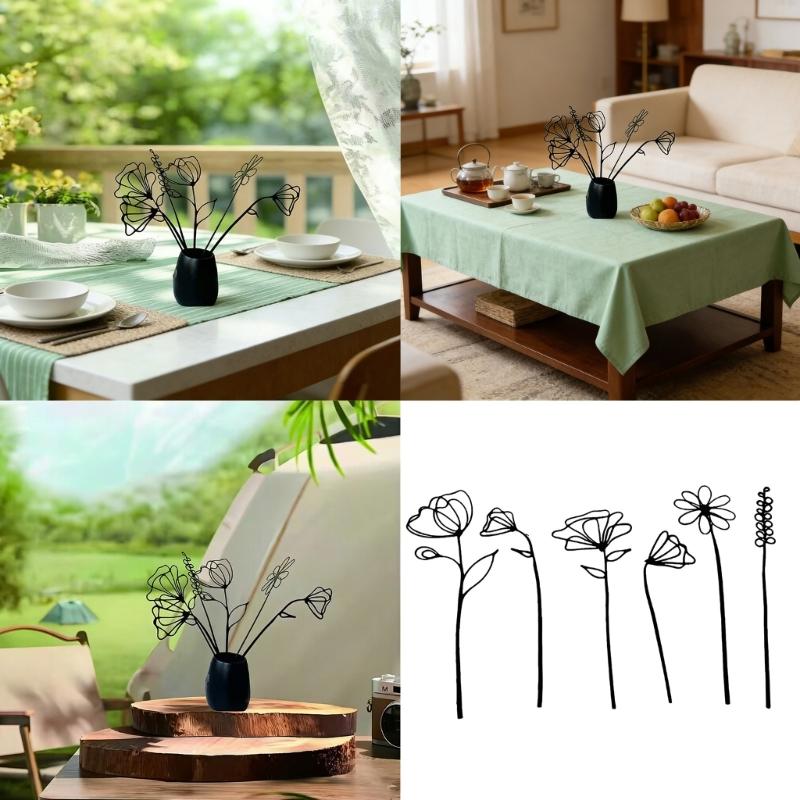 Künstliche Blumen mit langem Stiel für DIY-Blumenarrangements Schwarze Metallblumen Dekorative Gartenstecker Metall-Hofkunst