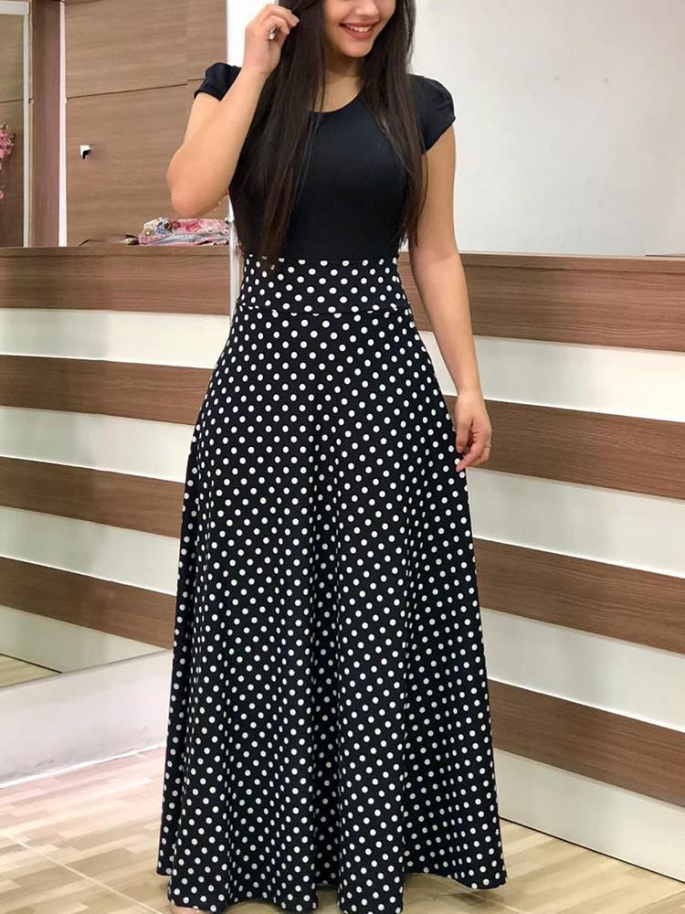 Floral Print Color Block Long Dress: Autumn 2018 Hot-Selling European & American Style Women's Clothing