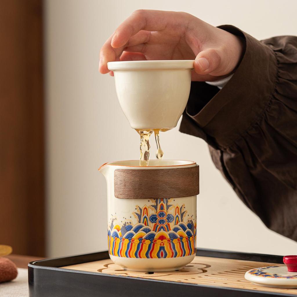 Portable Chinese-Style Tea Set: Quick-Brew, Water-Separating Cup for Travel, Outdoor, Camping, and Car Use.