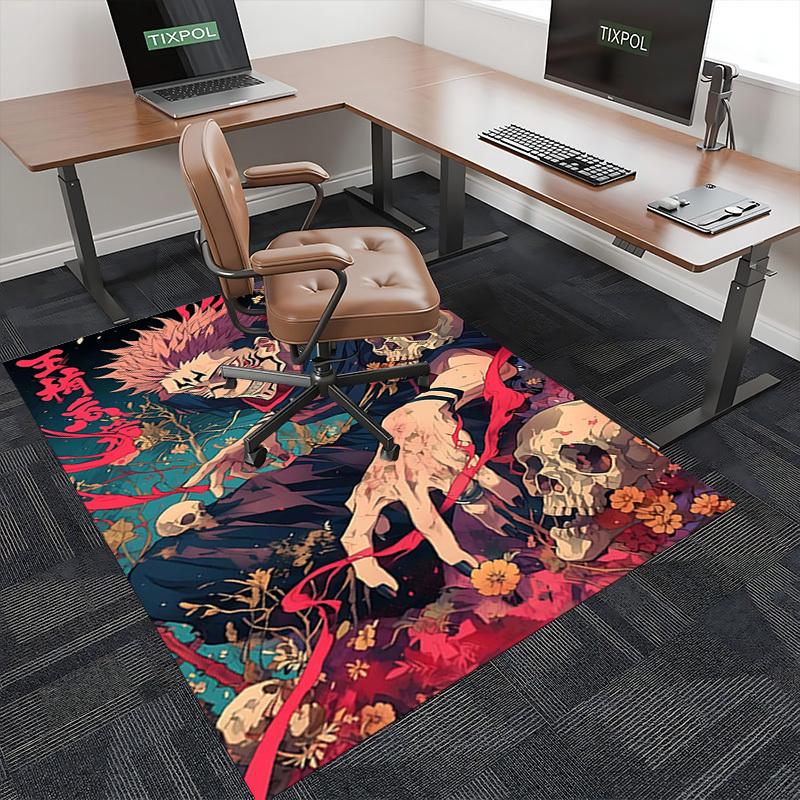 1 Stück Anime Cartoon Design Stuhlmatte, Jujutsu Kaisen Satoru Gojo Inspiriertes Büroteppich, Rutschfester Teppich für Schreibtisch, Heimdekoration, Wohnzimmer, Schlafzimmer, Spiel R