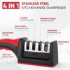 Knife Sharpener 4-in-1 Blade Stainless Steel Sharpener and Scissors Sharpener Anti Slip Handle Professional Knife Sharpener