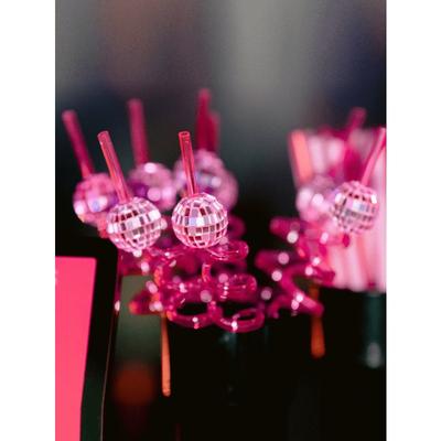 Reusable Plastic Disco Ball Straws, 70s Disco Party Decorative Mirrored Twister Mixer, Cowboy Hat Straw