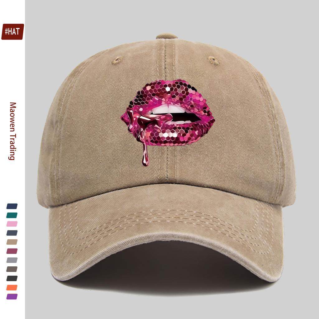 Pc Pcs Adjustable Trucker Baseball Cap with Sparkling Lip Print Snapback Buckle Closure Suitable for Men Women Lightweight
