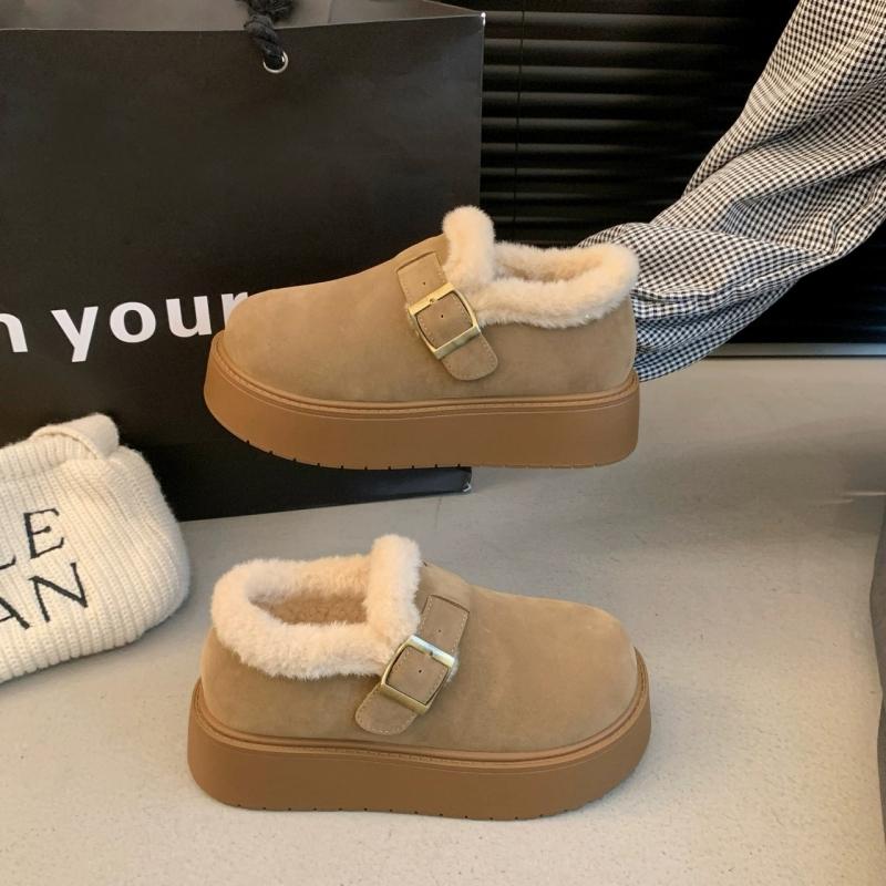 Fashion Lady Boots Winter Shoes For Women Flat Heel Plush Clogs Platform Round Toe Boots-Women 2025 Lolita Ankle Fur Leather Snow Boots